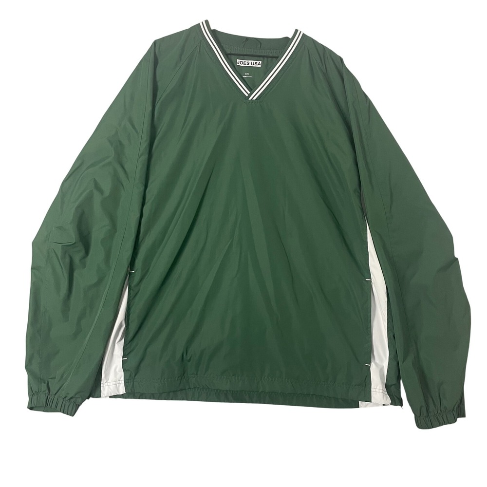 Vintage Windbreaker Jacket Men 3XL Green White Pullover Athletic Coach 90s Retro